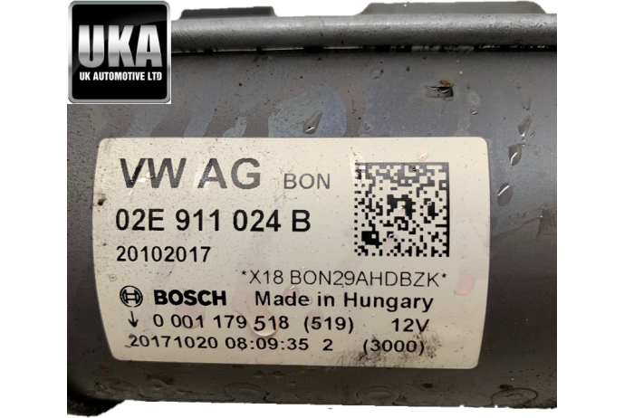 STARTER MOTOR 02E911024B AUDI RS3 MK3 2480CC 2.5 TURBO PETROL 2017 32,751MILE