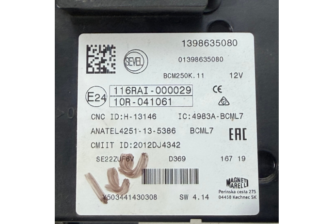 MODULE 1398635080 BOX FIAT DUCATO MK4 2.3 EURO 6 BCM BODY CONTROL 2020